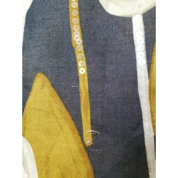 Tory Burch Stephanie Womens S 4 Boho Tunic Blouse Top Floral Sequins Blue Yellow - Picture 7 of 7